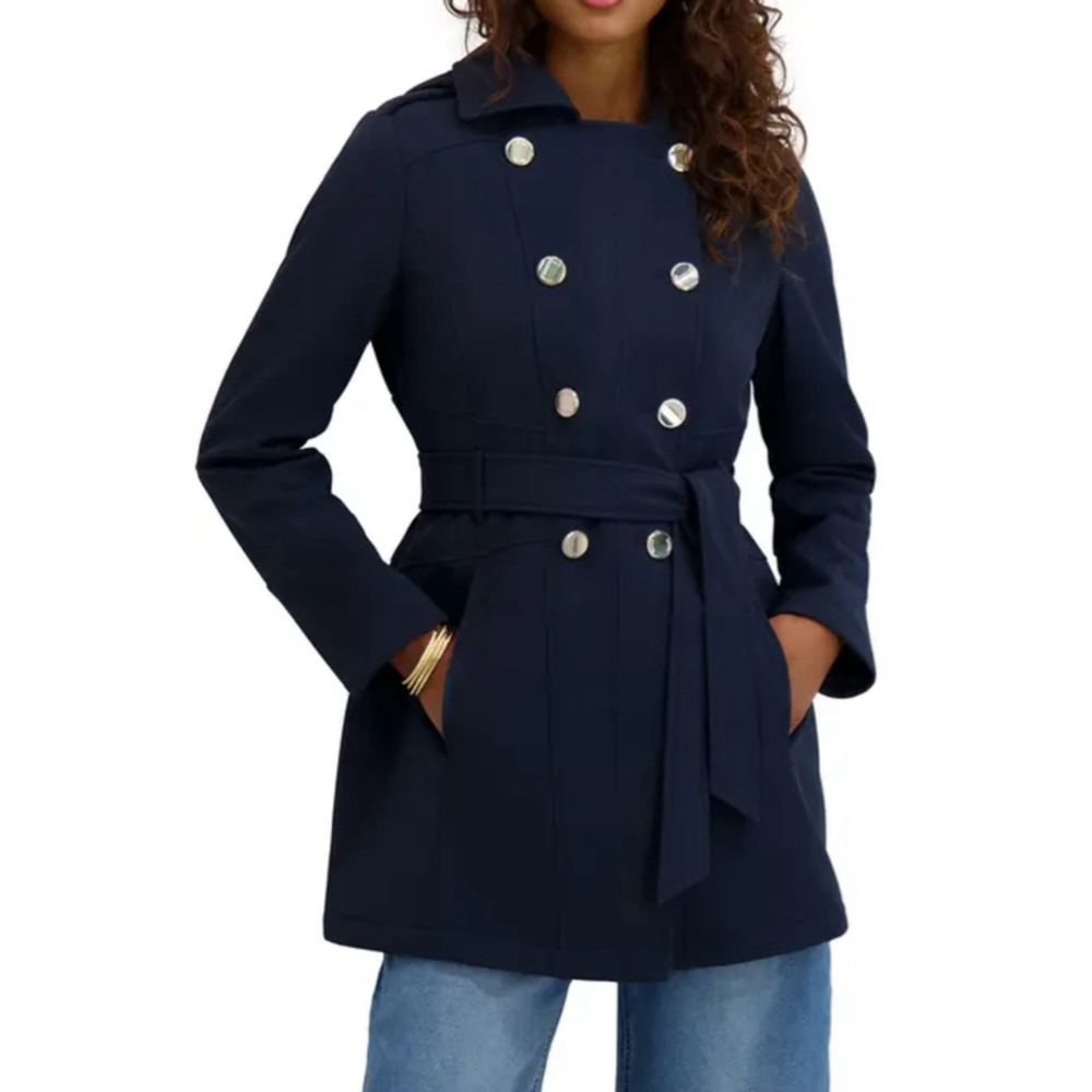 Women's GUESS Navy Trench Coat with Gold Buttons M